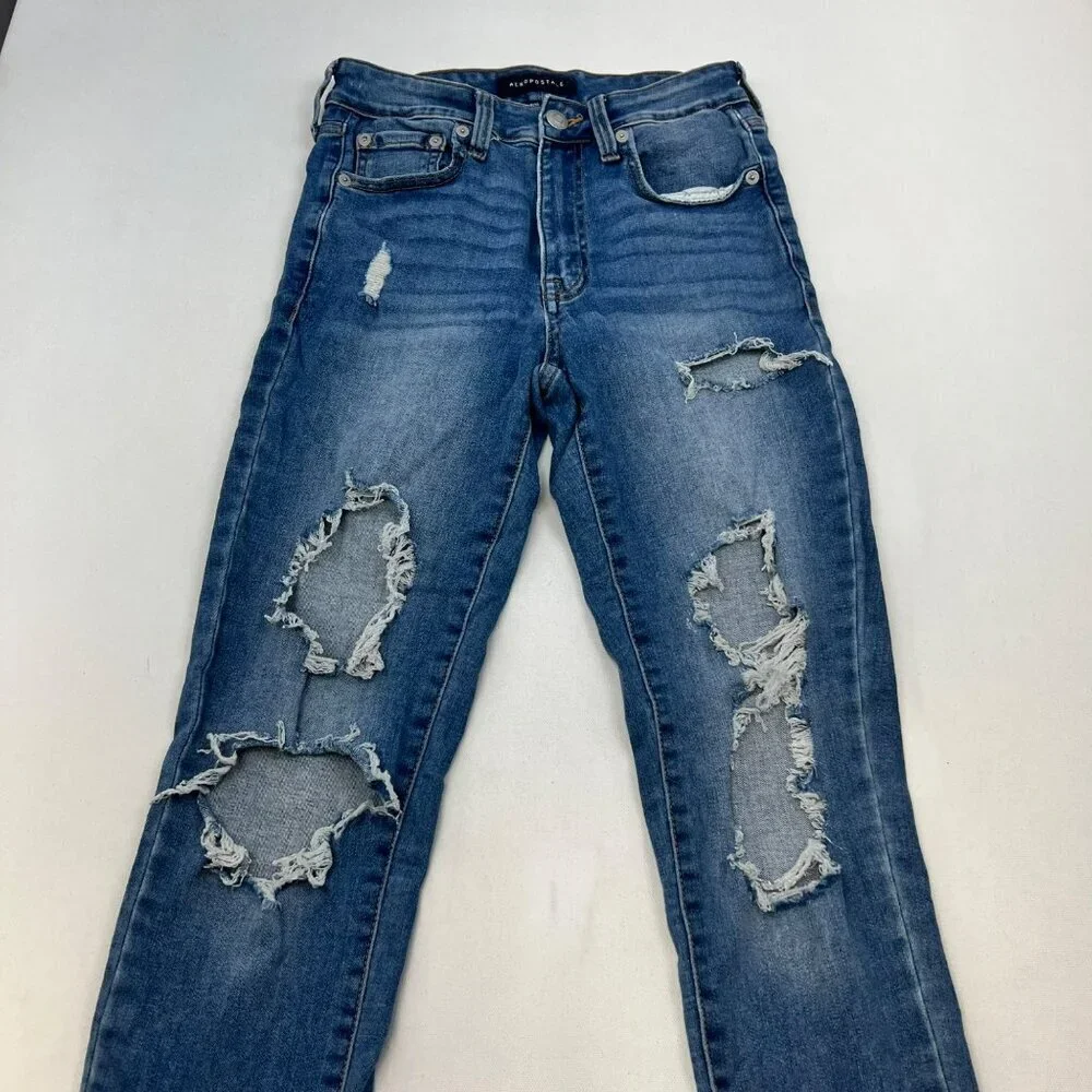 Aeropostale Womens Distressed Jeggings Five Pocket Size 4 - Picture 2 of 9